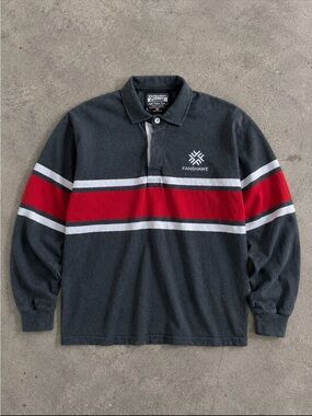 Barbarian Fanshawe Rugby Shirt Men Large Gray Red Striped Long Sleeve Colligate